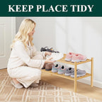 Smiry Bamboo Shoe Rack 2-Tier, Stackable Wooden Shoe Organizer for Entryway & Closet, Free Standing Wood Shoe Storage Shelf f