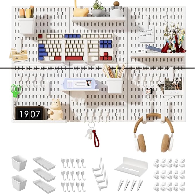 SHGJ&SOFT Peg Board Wall Organizer Panels, 50pcs - Includes 6 White Pegboards & Accessories, Plastic Pegboard for Home，Office