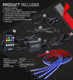 Xprite Car Underglow Neon Accent Strip Lights, 4 Pcs RGB 252 LEDs Underglow Kit with Sound Active Function Music Mode & Wireless Remote, Exterior Car Lights Underbody Lighting for Truck SUV Van