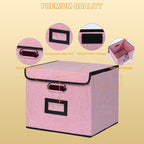 Large Square Storage Bin with Lid, Foldable Organizer Box with Handles & Label Design, for Office, Closet, Home, Documents, P