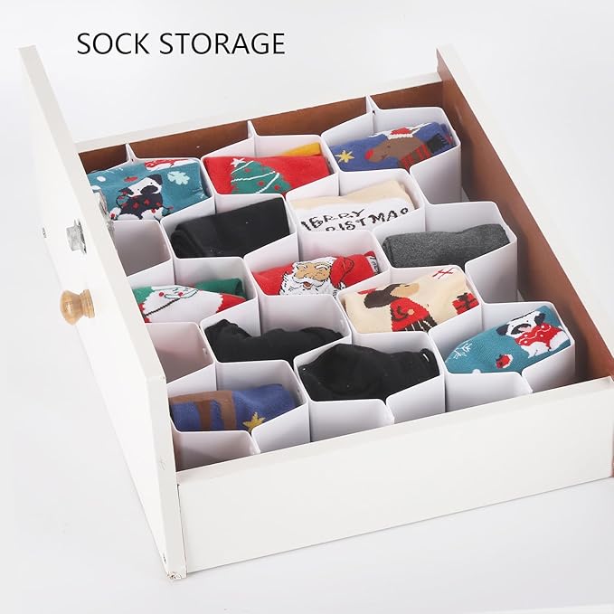 Ohlove 32Pcs Honeycomb Drawer Organizer Divider for Underwear Socks Bras Ties Belts Scarves (112 Slots)