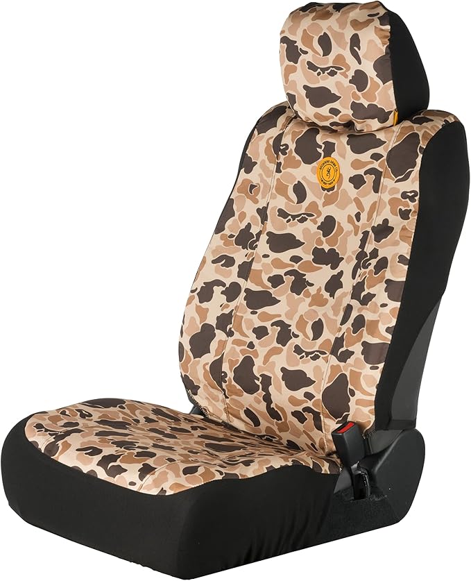Browning Universal Low Back and Bench Seat Covers, Water and Dirt Resistant Car, Truck, and SUV Seat Covers, Arms Co. (Tan Du