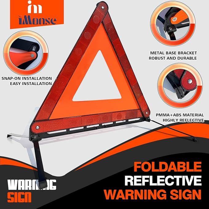 Warning Safety Triangle Kit, Emergency Roadside Warning Reflective Triangle 3 Packs with 2 LED Road Flare Light, Foldable wit
