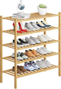 5 Tier Bamboo Shoe Rack Storage Organizer for Closet, Multifunctional Stackable Free Standing Shoe Shelf Organizer for Small 