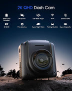 2K Dash Cam with 32 GB Card, 1.5'' IPS Screen, External GPS, WiFi Dash Camera for Cars, Front Dashcams for Cars with APP, WDR