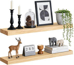Floating Wall Shelves 30x6.8x1.7 Inch – Solid Wood Rustic Shelves in Natural Wood Finish – Wall Mounted Heavy Duty Display Sh