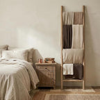Wooden Blanket Ladder - 76in Natural Wood Color- Leaning Wall Decor for Bedroom, Bathroom, Living Room - Rustic Quilt Holder 