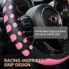 PINCTROT Large Size Race Grip Steering Wheel Cover, Anti-Slip Silicone Perforated Design with Soft Touch Padding, Enhanced Grip for Sporty Driving 15.5-15.75 Inch (Racing Pink)