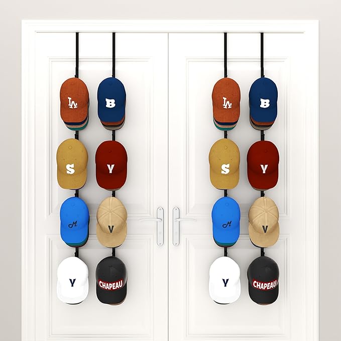 HapiRm Over Door Hat Rack - 4 Packs Metal Hanging Hat Organizer with 16 Hooks Design, Baseball Cap Hanger Organizer Storage H