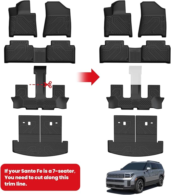 Lasfit Floor Mats & Backrest Mats & Cargo Mat for Hyundai Santa Fe 2026 2025 2024 (Only Fit Gas), All Weather TPE Custom Fit Floor Liners for Santa Fe Full Set Car Mats Accessoires, Black