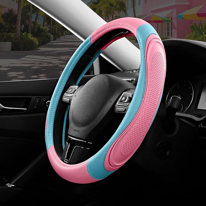 Road Comforts Car Steering Wheel Cover - Microfiber Leather Steering Wheel Wrap Sports 14.5-15 Inch Steering Wheel Cover Non-