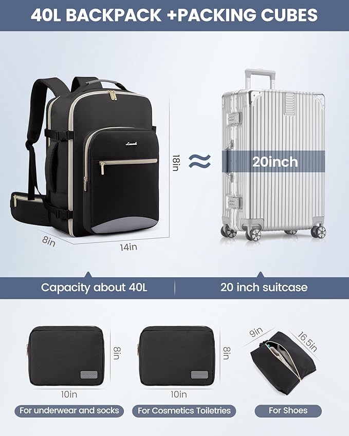 LOVEVOOK Travel Backpack for Women with Waist Strap,40L Cute Carry on Backpack Travels Essentials Personal Item Backpack for 