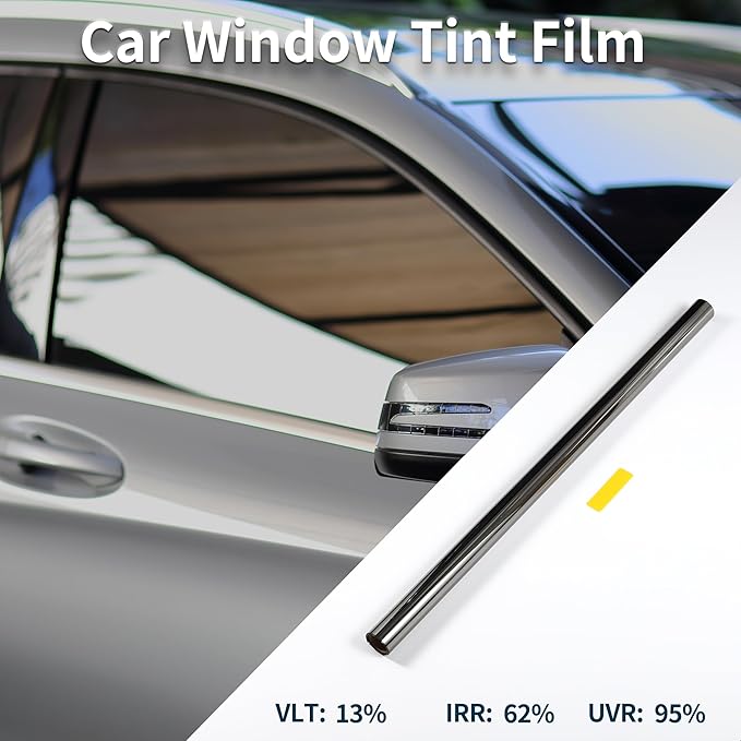 Motoforti Nano Ceramic Car Window Tint Film VLT 13% IRR 62% UVR 95% Chrome Black 5ft x 30inch Privacy Film 2mil PET 1 Pc