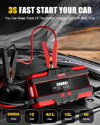Battery Jumper Starter Portable 6000A (12V) - Portable Booster Pack with Voltage Detection & Protection for Gas/Diesel (Up