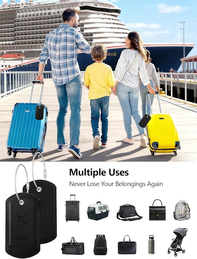Luggage Tags Built-in Anti-Loss Tracker, Luxury Leather Luggage Tags for Suitcase, Travel Bags, Backpacks, Travel Organizer f