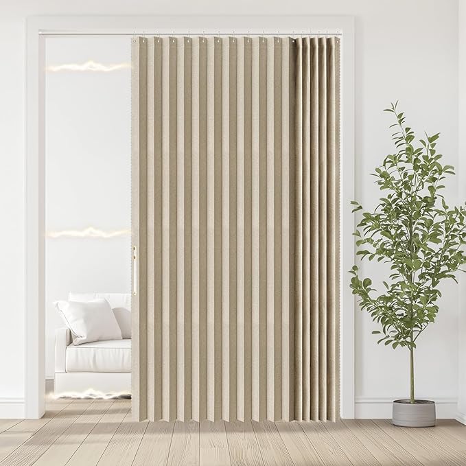 Jilron Accordian Door Curtain, 100% Blackout Folding Magnetic Doorway Curtains,Linen Style Closet Doors,for Room Divider,Priv