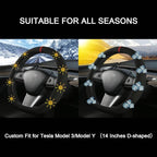 Suede Steering Wheel Cover for Tesla Model 3/Y, Anti Heat, Breathable, Anti-Slip,Leather Steering Wheel Cover 14-14 1/4 in (35.5-36 cm) (Black 01 with Red Mark)