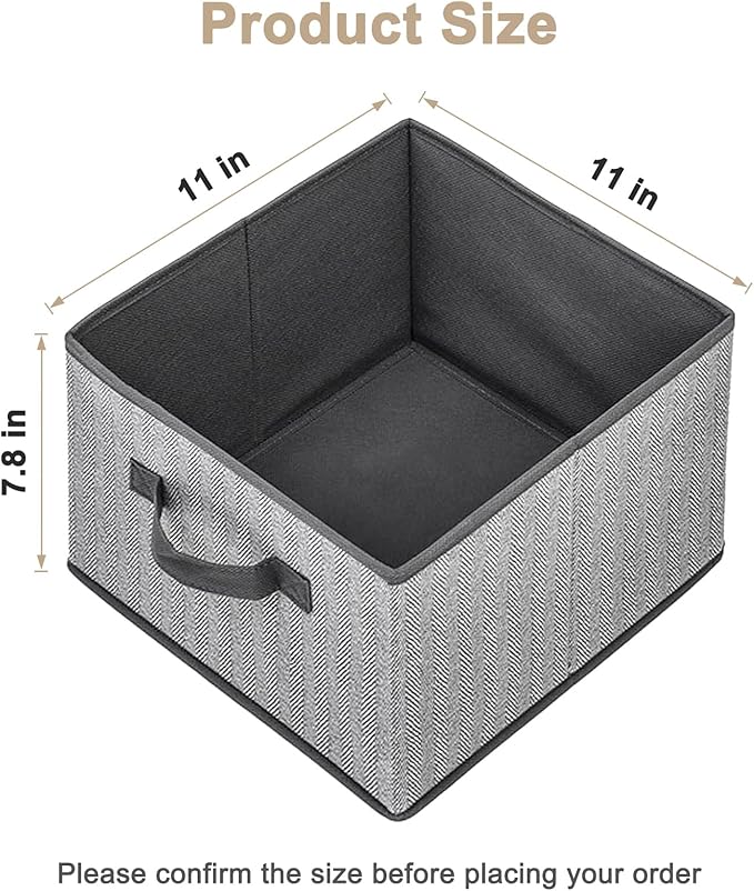 Storage Baskets, 11-Inch Woven Fabric Bins, Storage Cubes with Reinforced Handles, Organizer Bins for Closet Shelves, Foldabl