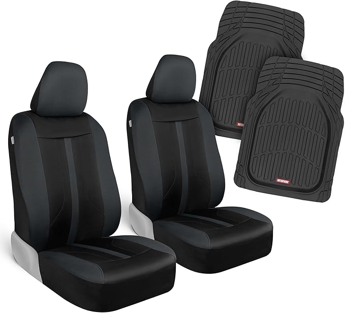 Motor Trend (2) Car Seat Covers for Front Seats with (2) Trimmable Car Floor Mats – Universal Fit Auto Accessories for Cars, 