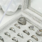 Coward Ring Organizer Jewelry Tray Box, Grey Beige Velvet 100 Slots Ring Display Tray Case with Transparent Glass Lid for Hom