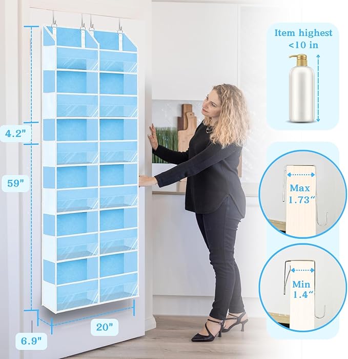 Over The Door Organizer 6 Tiers, Extra Large Behind Door Storage of 12 Compartments, 80 lbs Weight Capacity Hanging Storage O