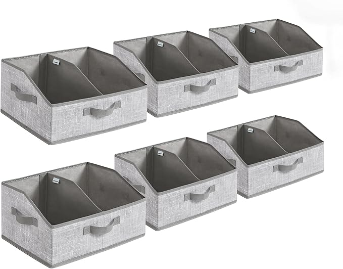 SONGMICS Set of 6 Storage Baskets, Foldable Storage Bins with Removable Dividers, Fabric Boxes, 15.7 x 11.8 x 7.9 Inches, Clo