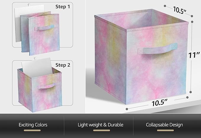 Sorbus Fabric Storage Cubes - 6 Foldable Tie Dye Storage Bins for Organizing Cubbies, Toy Box - Clothes Storage & Closet Orga