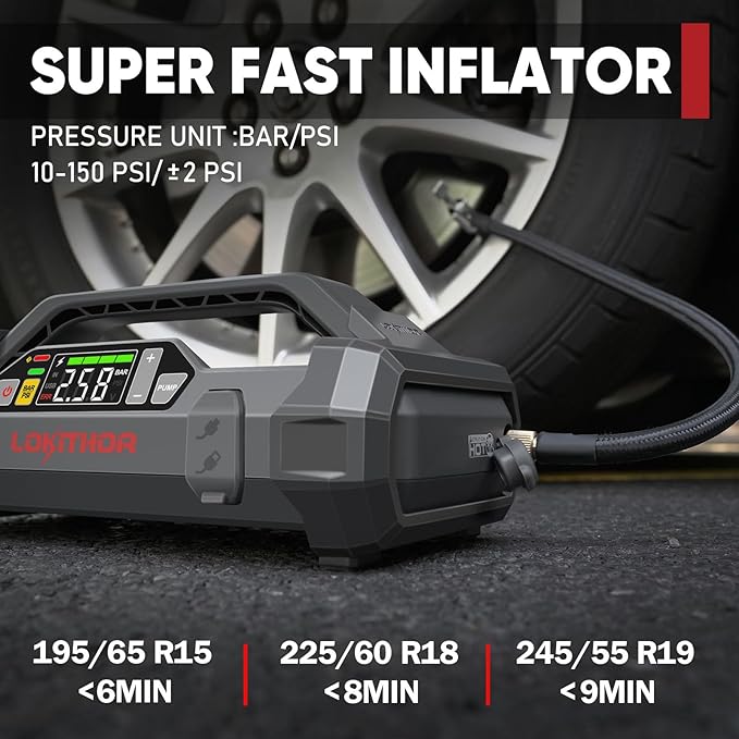 LOKITHOR JA300 Jump Starter with Air Compressor 1500Amp 12V Portable Car Battery Booster Pack for Upto 7.0L Gas or 4.5L
