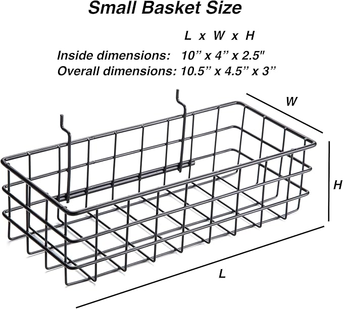 RightArrange Pegboard Basket Size S, Black - Hooks to Any Peg Board - Square Style Wire Shelf Baskets - Organize Tools, Workb
