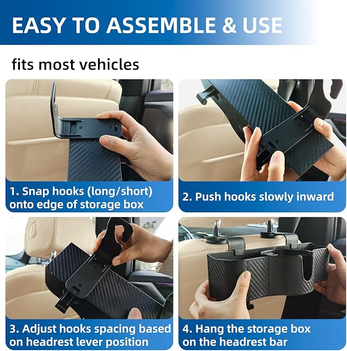 3-in-1 Car Headrest Backseat Organizer with 3.7" Backseat Cup Holder for Car, Seat Back Organizer with Hooks (2pc)