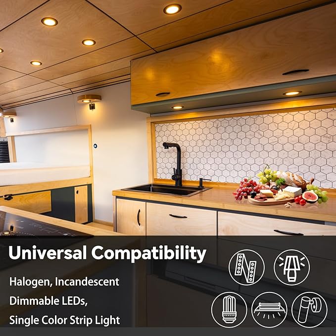 Acegoo RV 3 Way Dimmer Kit DC12V All-Aluminum 3-Way Dimming Switch for Boat Motorhome Camper Van Trailer Truck Car LED Strip Light, Multi Location On/Off/Dimming Switch, DC12-24V 6Amps (Black)