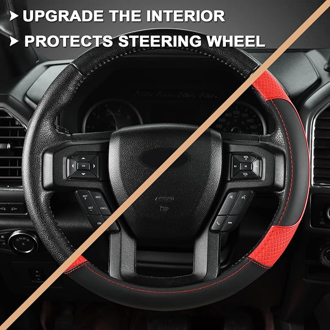 GIANT PANDA Steering Wheel Cover for Ford F150 F250 F350 Expedition - Black+Red
