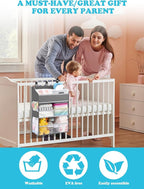 Hanging Diaper Caddy Organizer Crib Organizer–Spacious Baby Girl/Boy Nursery Storage Organizer for Changing Table, Playpen/Wa