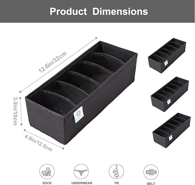 Qozary 3 Pack Sock Underwear Drawer Organizer Dividers, Collapsible Cabinet Closet Storage Boxes for Clothes, Socks, Lingerie