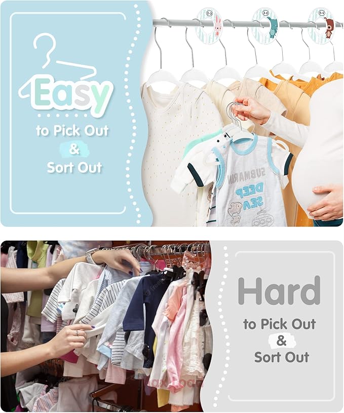 VIS'V Baby Hangers, 11 Inch Velvet Kids Hangers with 6 Pcs Clothes Size Dividers, Infant Toddler Nursery Closet Organization,