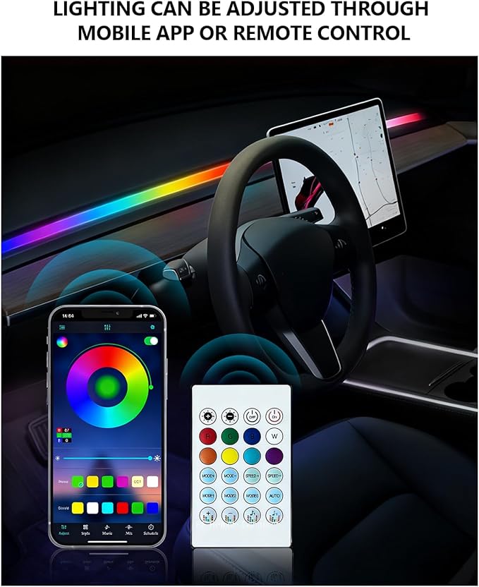 for Tesla LED Car Ambient Lighting Strip Model Y Juniper Model 3 Highland Accessories 2017-2026 LED Light Strip Dashboard Air Vents Interior Waterproof Decoration Atmosphere Ambient Lighting