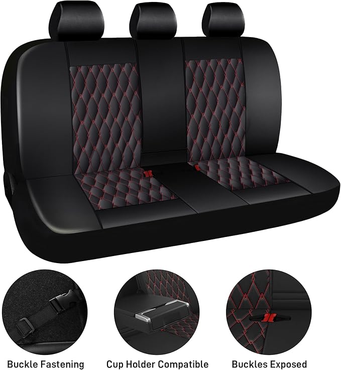 CAROMOP Faux Leather Car Seat Covers Full Set,Luxury and Comfortable Covers for Cars,Split Bench Compatible Car Interior Cove