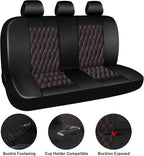 CAROMOP Faux Leather Car Seat Covers Full Set,Luxury and Comfortable Covers for Cars,Split Bench Compatible Car Interior Cove