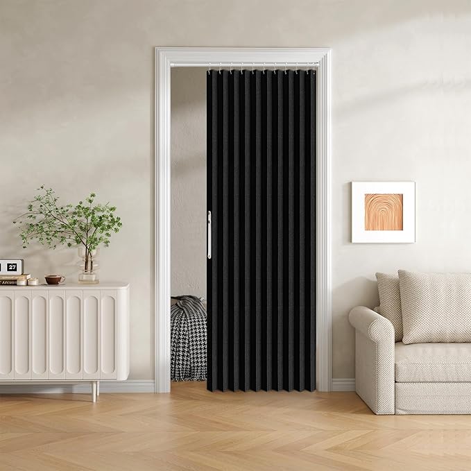 Jilron 100% Blackout Fabric Folding Door Curtain with Magnetic Closure - Accordion Style for Sliding Doors, Closets,Wardrobe 