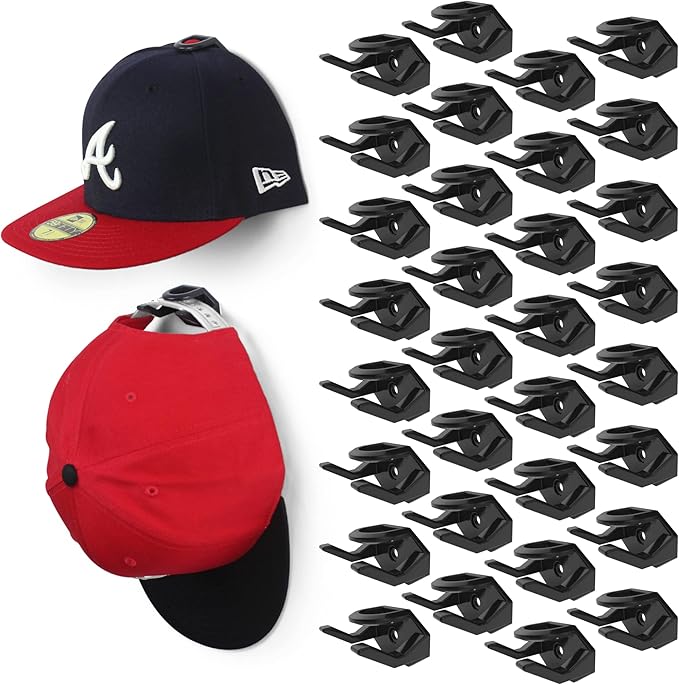 Modern JP Adhesive Hat Hooks for Wall (32-Pack) - Hat Rack for Baseball Caps, Minimalist Hat Display, Strong Hold Hat Hangers
