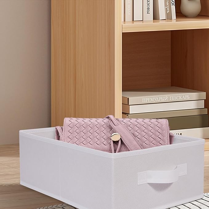 JAKAGO Fabric Storage Bins set of 4 Rectangle Storage Baskets with Handle Foldable Closet Organizer for Clothes Towel bedding