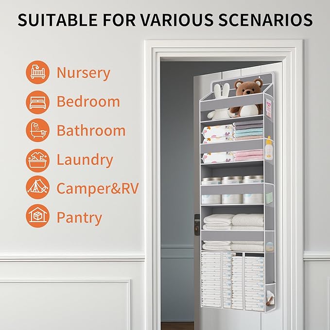 TAHAVICE Heavy Duty Over the Door Organizer with Large Capacity Caddy, Behind Door Storage with 10 Mesh Side Pockets, Back of