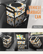 Car Trash Can with Lid, Cute Leakproof Car Trash Garbage Bag Hanging Vehicle Trash Bin Small Portable Automotive Garbage Cans Organizer for Back/Front Seat(Trapezoid,Pineapple Print