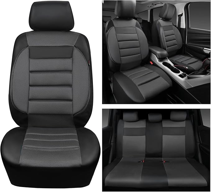 CAR PASS Leather 3D Foam Back Support Car Seat Covers Full Set Air Mesh Automotive Seat Covers, All Season Car Seat Cover Fit
