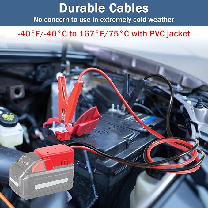 Jumper Cable Clamps for Milwaukee M18 18V Battery Jump Starter, 5.90 FT 8AWG Car Battery Jumper Cable with Adapter, Automotive Battery Booster Cable for Tools used to Jump Start a Car