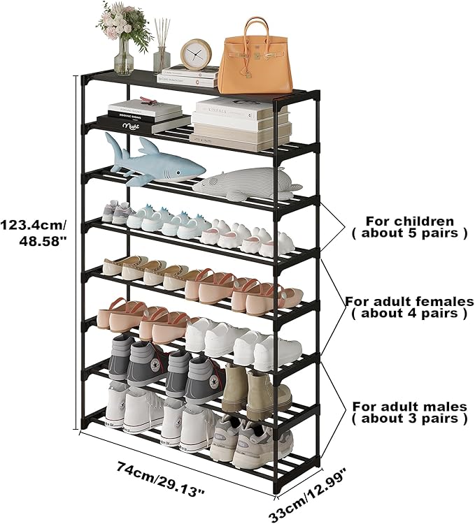 Calmootey 8-Tier Shoe Rack, Tall Large Capacity 40 Pairs Shoes Storage Organizer, Stackable Wide Shoe Shelf for Entryway, Hal