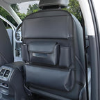 Car Seat Organizers Waterproof Backseat Protector with Storage Pocket Large Leather Kick Mats for Kids Pets Automobile SUV Truck (Black, Large Pocket)