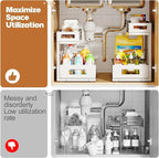 1-Pack Under Sink Organizers and Storage,2-Tier L Shape Pull Out Cabinet Organizer With Round Tube Slide Rails,Hight Adjustab