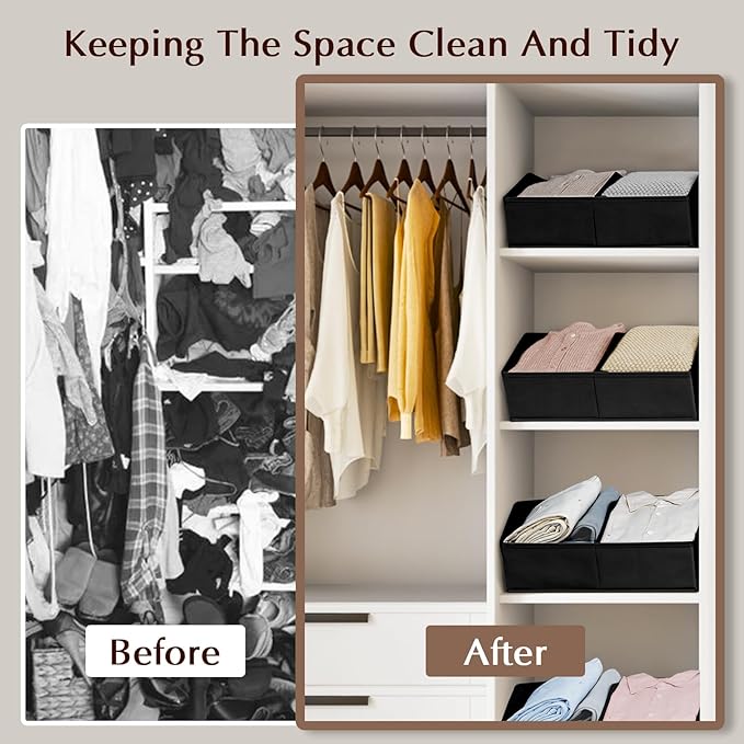 Homsorout Closet Organizers and Storage Bins - 6 Pack Collapsible Divided Trapezoidal Cube Storage Bins Baskets with Orange H