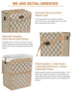 Car Trash Can with Lid, Cute Leakproof Car Trash Garbage Bag Hanging Vehicle Trash Bin Small Portable Automotive Garbage Cans Organizer for Back/Front Seat(Trapezoid,Khaki Checkered)